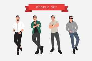 Vector illustration of a set of men in casual clothes. Flat style.