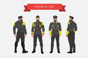 Set of police officers. Policeman in uniform. Vector illustration.