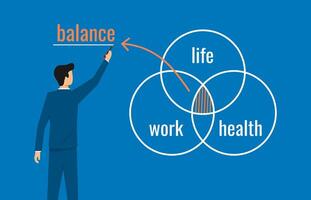 A businessman sketching 3 circles of life, work, health in a balance vector