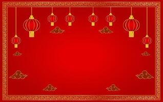 Happy Chinese new year 2024 year of dragon with Chinese lantern and red background banner vector