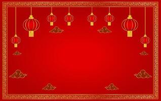 Happy Chinese new year 2024 year of dragon with Chinese lantern and red background banner vector