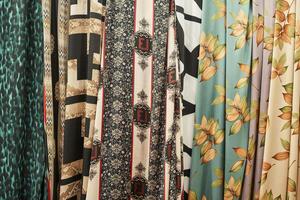 a bunch of colorful curtains photo