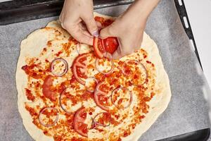 Delicious pizza making process photo