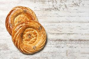 Delicious baked goods with a white background photo