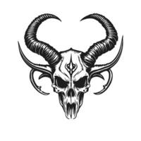 An artificial human skull with a pair of horns and spiked ears. A gothic design suitable for horror-themed t-shirts vector