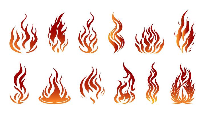 Set of fire icon vectors. A flaming hot flame element