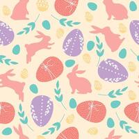 Cute Easter seamless pattern with Easter eggs and bunnies. vector