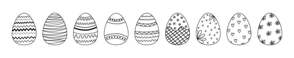 Black and white hand drawn Easter egg icons. vector