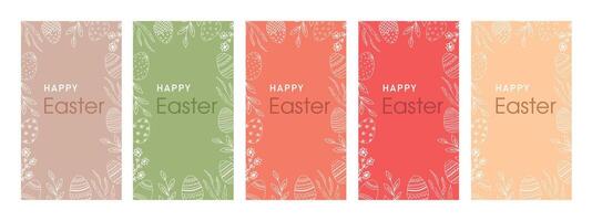 Happy Easter color cards with Easter eggs and flowers in pastel colors. Easter posters, covers, templates. vector