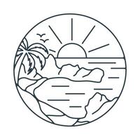 california beach and outdoor scenery line style with circle logo vector icon symbol design template