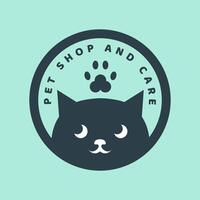 logo emblema mascota tienda mascota cuidado gato con circulo minimalista vector icono símbolo ilustración diseño modelo