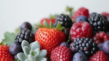 AI generated Clean and uncluttered backgrounds adorned with succulent berries photo