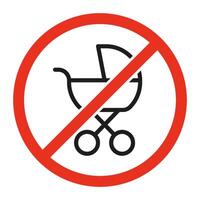 Prohibited entry with stroller, line sign. Symbol of pram with baby forbidden. Restriction on entrance with baby carriage. Vector sign