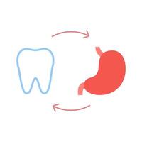 conexión de sano dientes y estómago. relación salud de humano estómago y diente. gástrico digestión y masticación unidad. vector ilustración