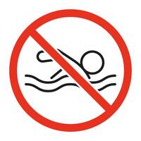 Forbidden swim in water, line icon. Swimmer stop notice. Swimming hazard. Vector outline illustration