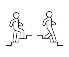 Stairs up and down person, line icon. Stairway, steps direction sign. Moving upstairs and downstairs, rise and descend. Editable stroke. Vector illustration