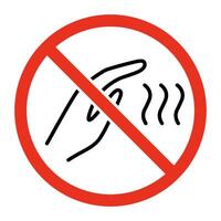 Risk of burn, forbidden holding hand on hot, line sign. Safe handling of heating. Vector symbol