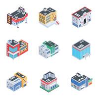 Set of Urban Structures Isometric Icons vector