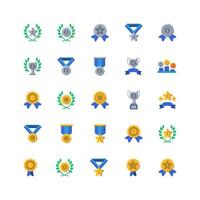 Awards icon set. flat color icon collection. Containing trophy, medal, badge icons. vector