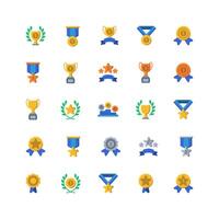 Awards icon set. flat color icon collection. Containing trophy, medal, badge icons. vector