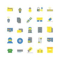 Office icon set flat color icon collection. Containing icons. vector