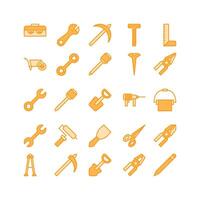 Construction tool icon set. filled color icon collection. Containing axe, drill and hammer icons. vector