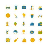 summer icon set. flat color icon collection. Containing summer icons. vector