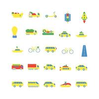 Transportation icon set. flat color icon collection. Containing icons. vector