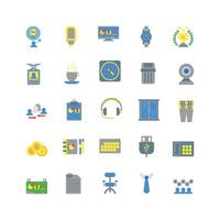 Office icon set flat color icon collection. Containing icons. vector