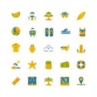 summer icon set. flat color icon collection. Containing summer icons. vector