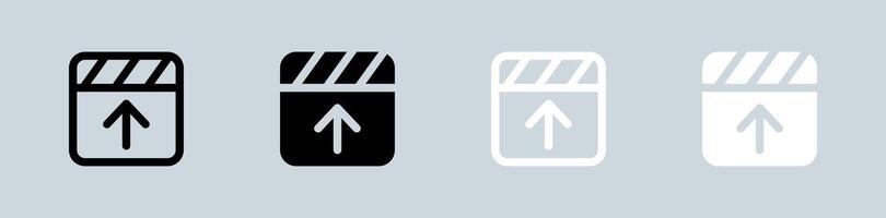 Upload video icon set in black and white. Download signs vector illustration.