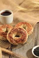 Sourdough Bread Bagel with Black Sesame Seed, Poppy, and Flaxseed photo