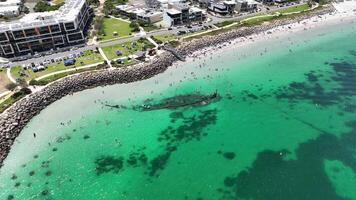 omeo shipwreck snorkellers coogee beach perth australia aerial 4k video