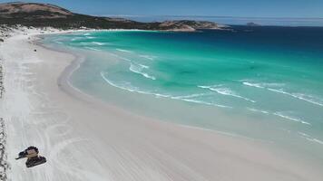 epic aerial footage cars on beach white sand wharton beach esperance aerial 4k video