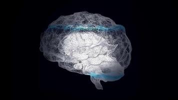 3d rendre radiographie style image de Humain cerveau tournant. Humain cerveau étant formé par tournant particules. cerveau relier numérique lignes, expansion artificiel intelligence. radiographie éclater cerveau, la biologie video