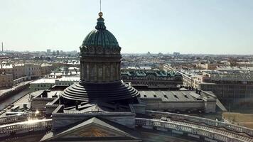 Dome and columns of the Kazan Cathedral in St. Petersburg Russia. Aerial view on Saint Petersburg city, Russia video