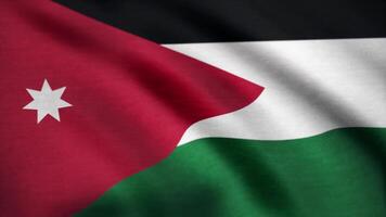 Jordanië vlag golvend naadloos lus. Jordanië vlag golvend in de wind. achtergrond met ruw textiel textuur. animatie lus. Jordaans loopbaar vlag met zeer gedetailleerd kleding stof structuur video