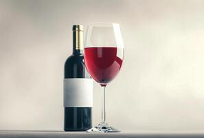 AI generated a glass with red wine and a bottle against white background photo