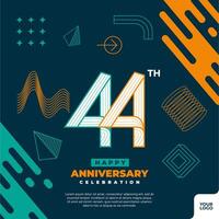 44th anniversary celebration logotype with colorful abstract geometric shape y2k background vector