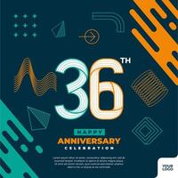 36th anniversary celebration logotype with colorful abstract geometric shape y2k background vector