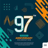 97th anniversary celebration logotype with colorful abstract geometric shape y2k background vector