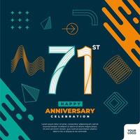 71st anniversary celebration logotype with colorful abstract geometric shape y2k background vector