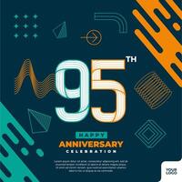 95th anniversary celebration logotype with colorful abstract geometric shape y2k background vector