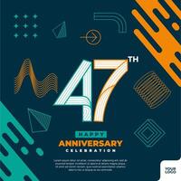 47th anniversary celebration logotype with colorful abstract geometric shape y2k background vector