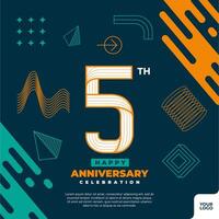 5th anniversary celebration logotype with colorful abstract geometric shape y2k background vector