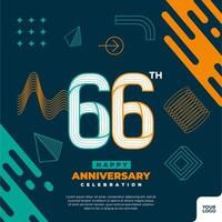 66th anniversary celebration logotype with colorful abstract geometric shape y2k background vector