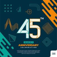 45th anniversary celebration logotype with colorful abstract geometric shape y2k background vector