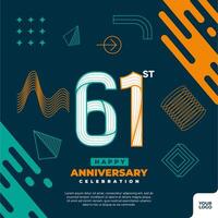 61st anniversary celebration logotype with colorful abstract geometric shape y2k background vector