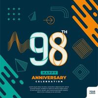 98th anniversary celebration logotype with colorful abstract geometric shape y2k background vector