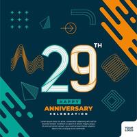 29th anniversary celebration logotype with colorful abstract geometric shape y2k background vector